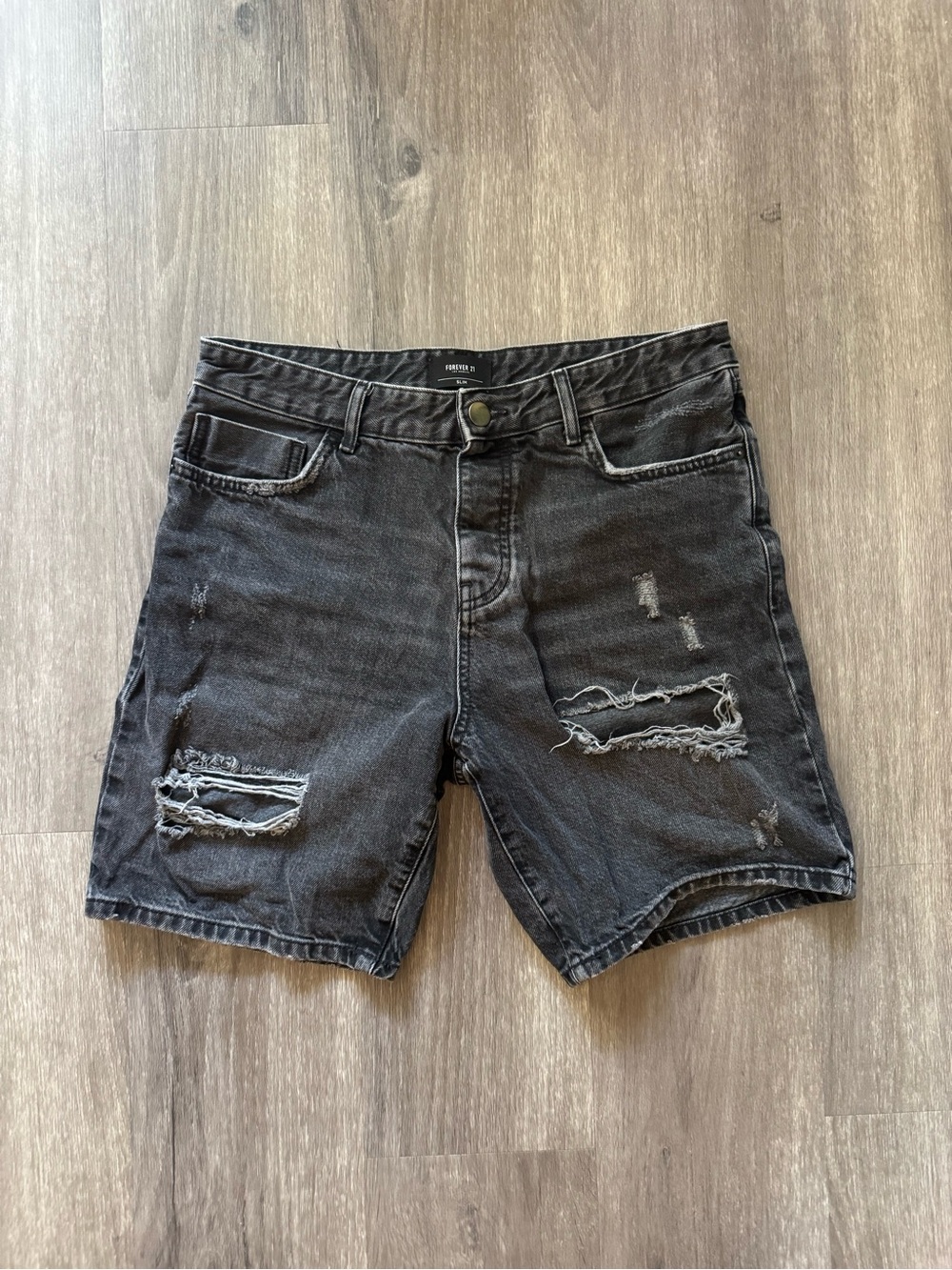 Forever 21 Black Distressed Jean Shorts